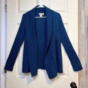 Fresh M Teal Open Front Cardigan Shawl Collar Knit Sweater